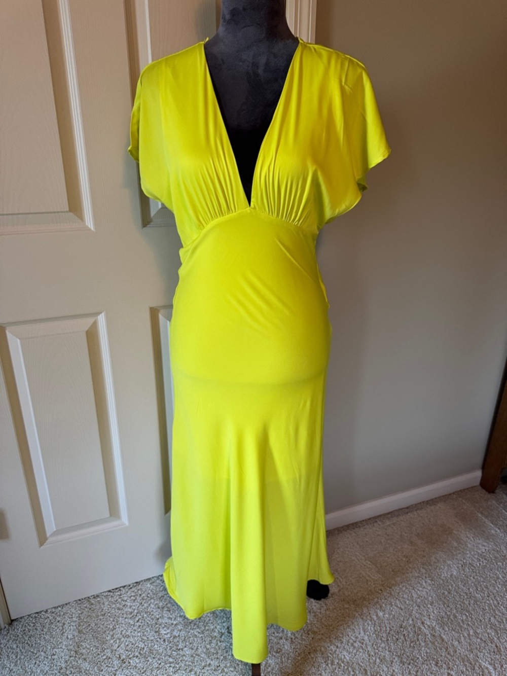 HYFVE Neon Yellow V-Neck Midi Dress